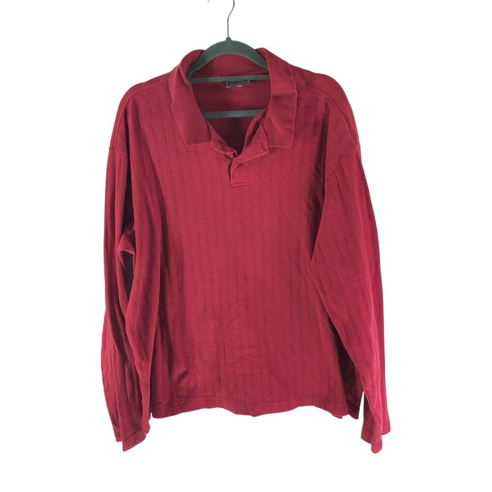 Steve & Barrys Genuine Collection Vintage Red Long Sleeve Polo Shirt Cotton XL